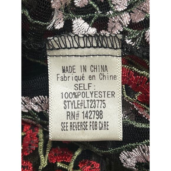 Loveriche Black Mesh Sheer Floral Embroidered Short Sleeve Peplum Blouse Top M - Picture 5 of 5